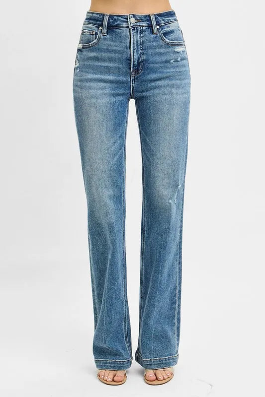 Hazel Blues® | RISEN Distressed Detail Bootcut Jeans