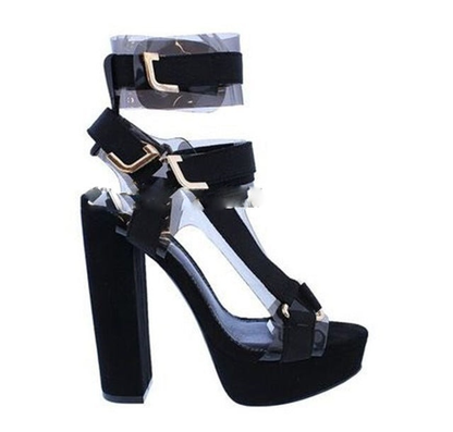 Chunky Heel Buckle Strap Sandals- Sansa Costa