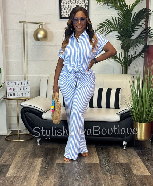 Coastal Diva Pants Set (Blue/White)