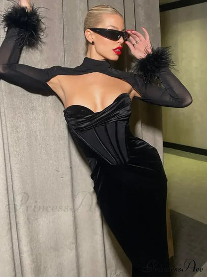Corset Mesh See Through Maxi Dress