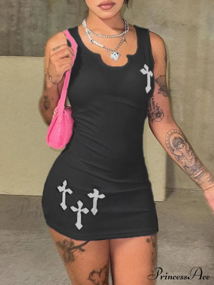 Gothic Printed Cross Mini Dress