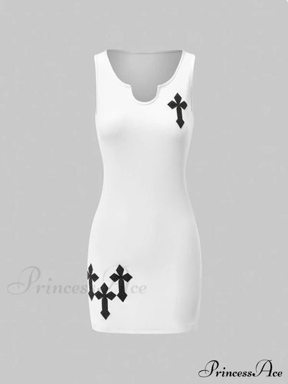 Gothic Printed Cross Mini Dress