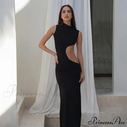 Cut Out Sleeveless Vestido Maxi Dress