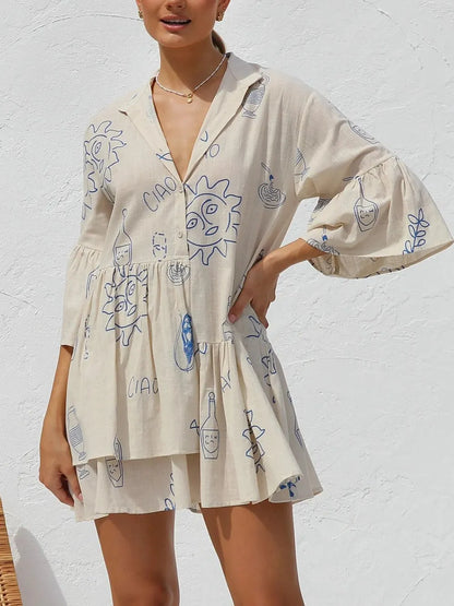 Hazel Blues® |  Button Detail Printed Mini Dress