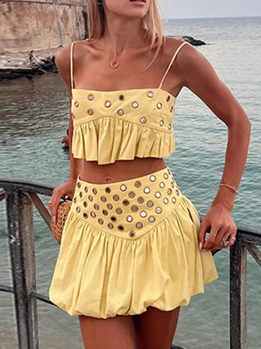Hazel Blues® |  Eyelet Cami and Bubble Skirt Set