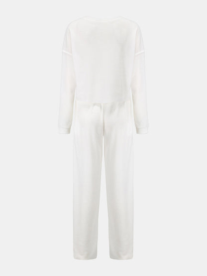 Hazel Blues® |  Waffle-Knit Round Neck Top and Pants Set