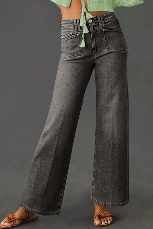 Hazel Blues® |  High-Waisted Wide-Leg Vintage Wash Jeans