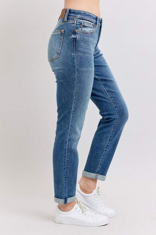 Hazel Blues® | Judy Blue Mid Rise Skinny Cuff Jeans with Pockets