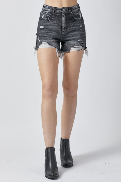 Hazel Blues® |  RISEN High Rise Distressed Denim Shorts
