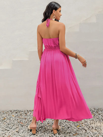 Hazel Blues® |  Ruffled Halter Neck Maxi Dress