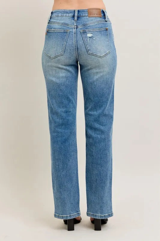 Hazel Blues® | Judy Blue High Waist Vintage Wash Front Seam & Slit Straight