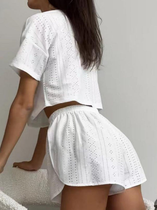 Hazel Blues® |  Eyelet Round Neck Top and Shorts Set
