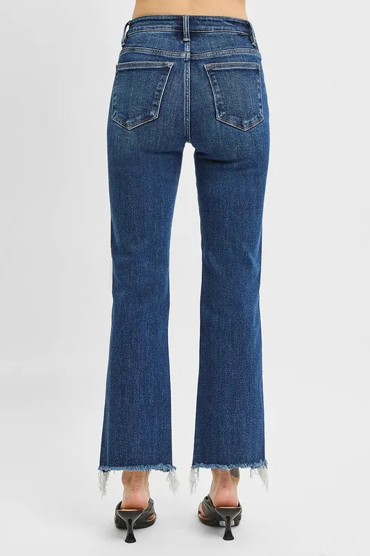 Hazel Blues® |  RISEN Tummy Control High Rise Crop Straight Raw Cut Hem Jeans