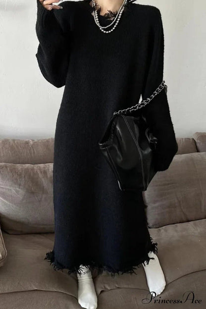 Distressed Raw Edge Knit Dress