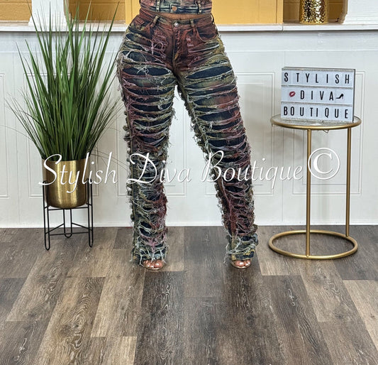 Diva Shred Color Dyed Jeans (Multicolor)