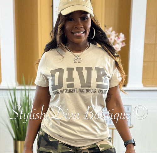 D.I.V.A. T-shirt (Sand Shirt/Grey Print)