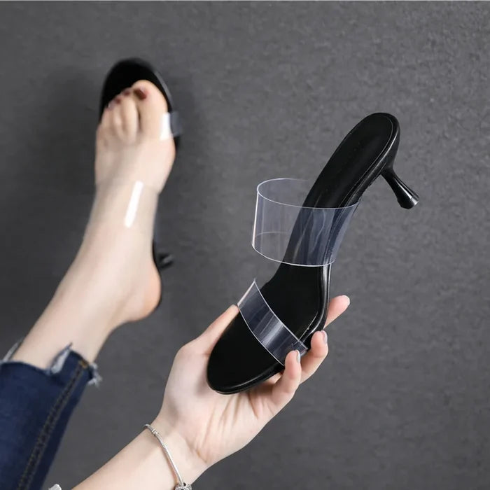 Double Clear Strap High Heel Mules