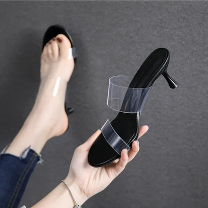 Double Clear Strap High Heel Mules