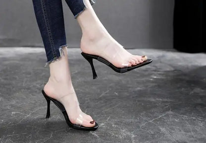 Double Clear Strap High Heel Mules