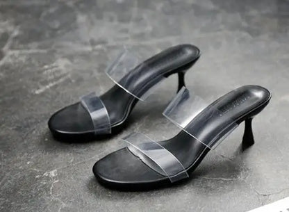 Double Clear Strap High Heel Mules