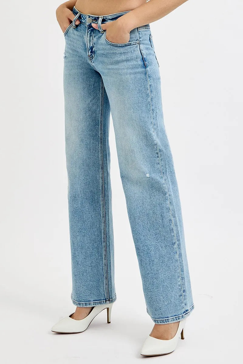 Hazel Blues® | RISEN Low Rise Ankle Boyfriend Distressed Jeans