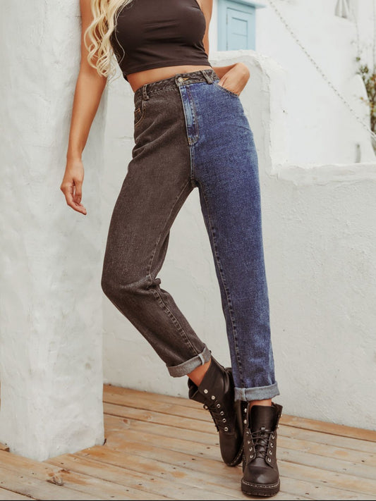 Hazel Blues® |  Two Tone Straight Leg Jeans
