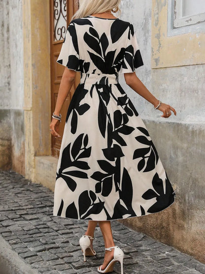 Hazel Blues® |  Printed Surplice Short Sleeve Midi Dress