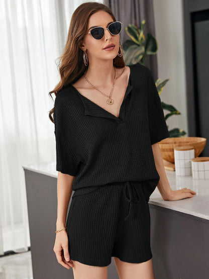 Hazel Blues® |  Waffle-Knit Dropped Shoulder Top and Shorts Set