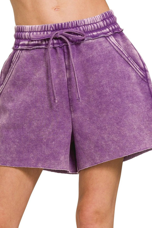 Hazel Blues® |  Zenana Acid Wash Fleece Drawstring Shorts With Pockets
