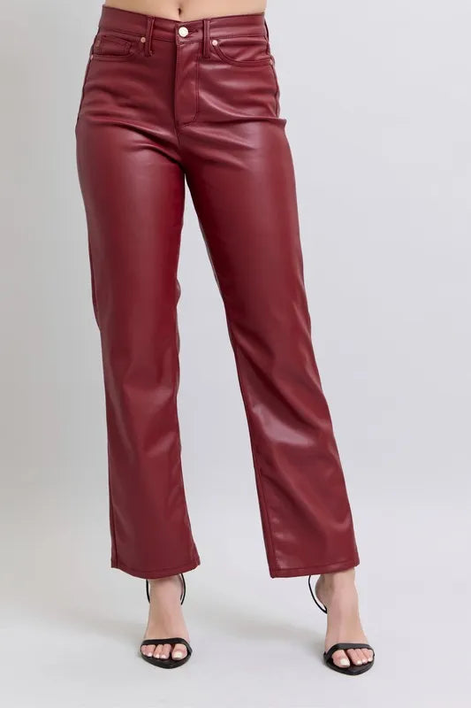 Hazel Blues® | Judy Blue High Waist Tummy Control Faux Leather Straight Pants