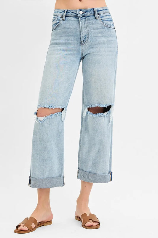 Hazel Blues® | RISEN Mid Rise Fit Boyfriend Jeans with Cuff