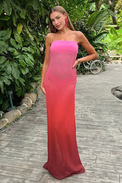 Gradual Print Chiffon Fashion Suspender Maxi Dress