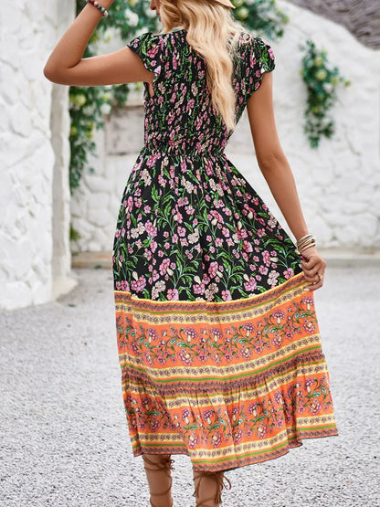 Hazel Blues® |  Printed Round Neck Cap Sleeve Dress