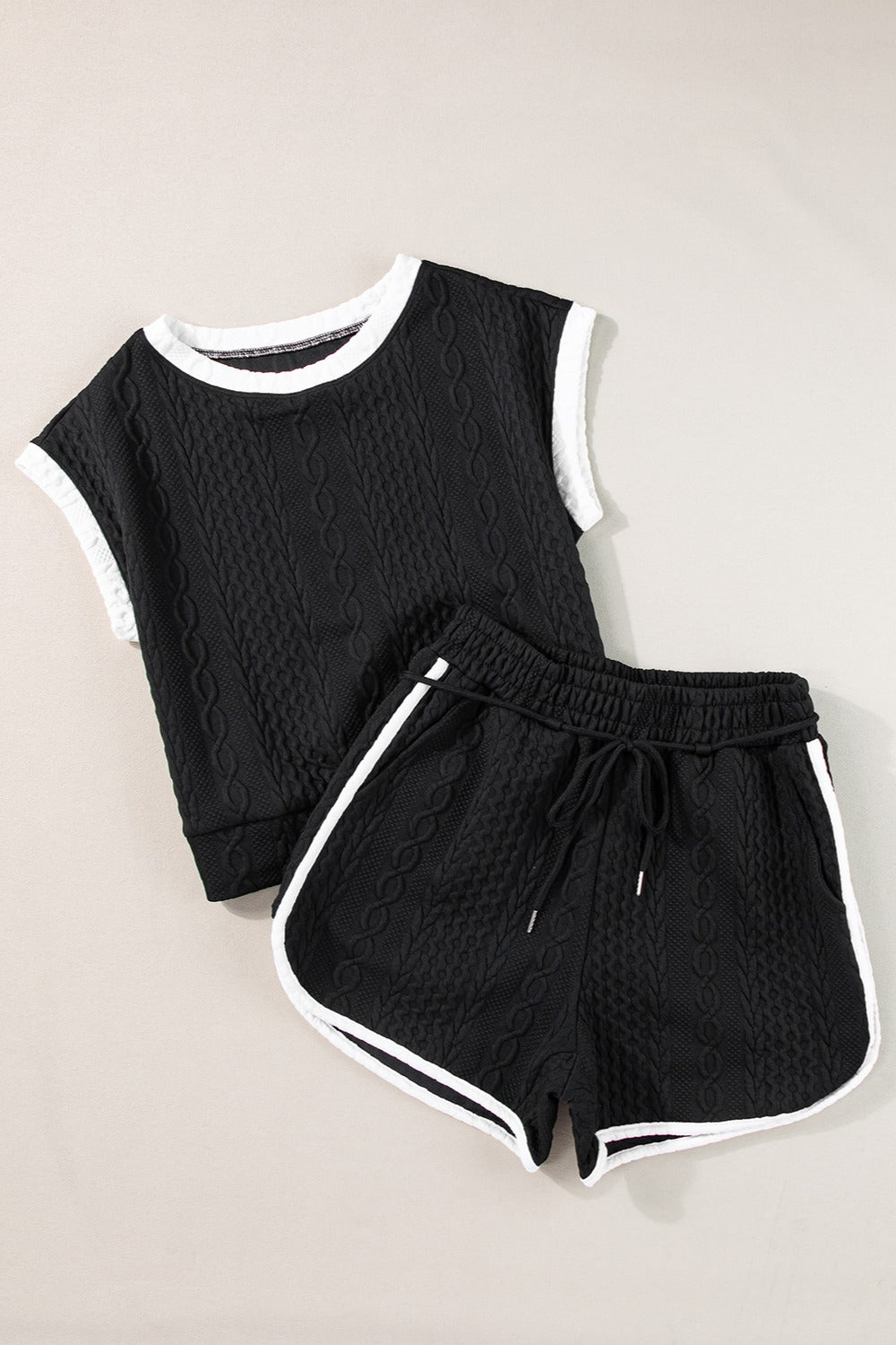 Hazel Blues® |  Contrast Trim Round Neck Top and Shorts Set