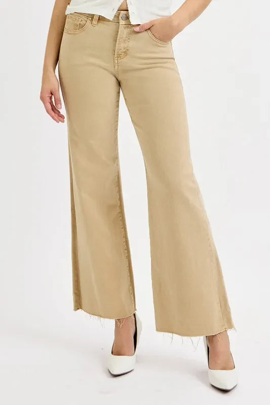 Hazel Blues® | RISEN Raw Hem Wide Leg Jeans