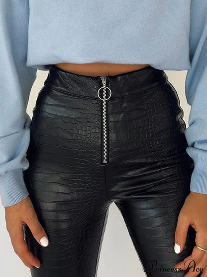 Elegant High Waist Faux Leather Pants