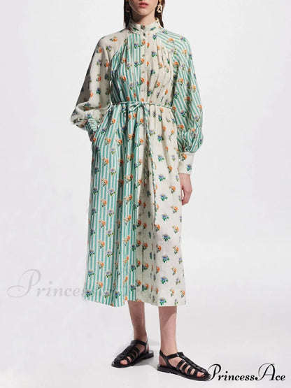 Elegant Puff Sleeve Charming Printed Shirt Dress