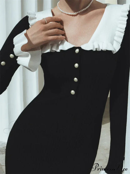 Elegant Women Knitted  Sleeve Casual Solid Color Ruffles Hem Party for Beach Cocktail Club Streetwear
