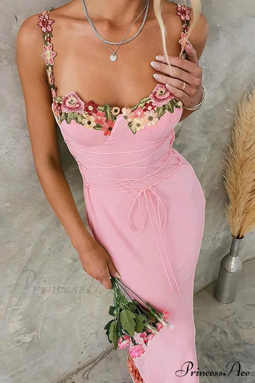 Embroidered Floral Strappy Dress