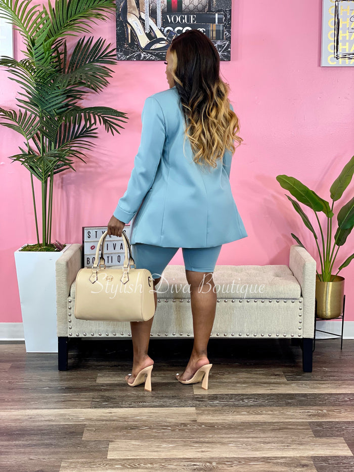 Established Excellence Cuffed Sleeve Blazer (Blue Grey)