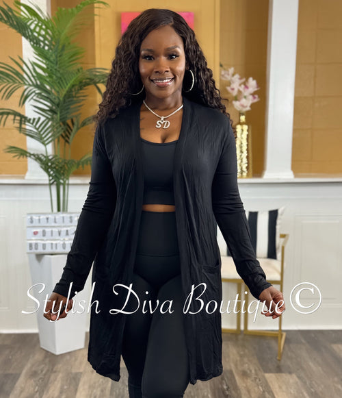 Everyday Open Front Cardigan (Black)