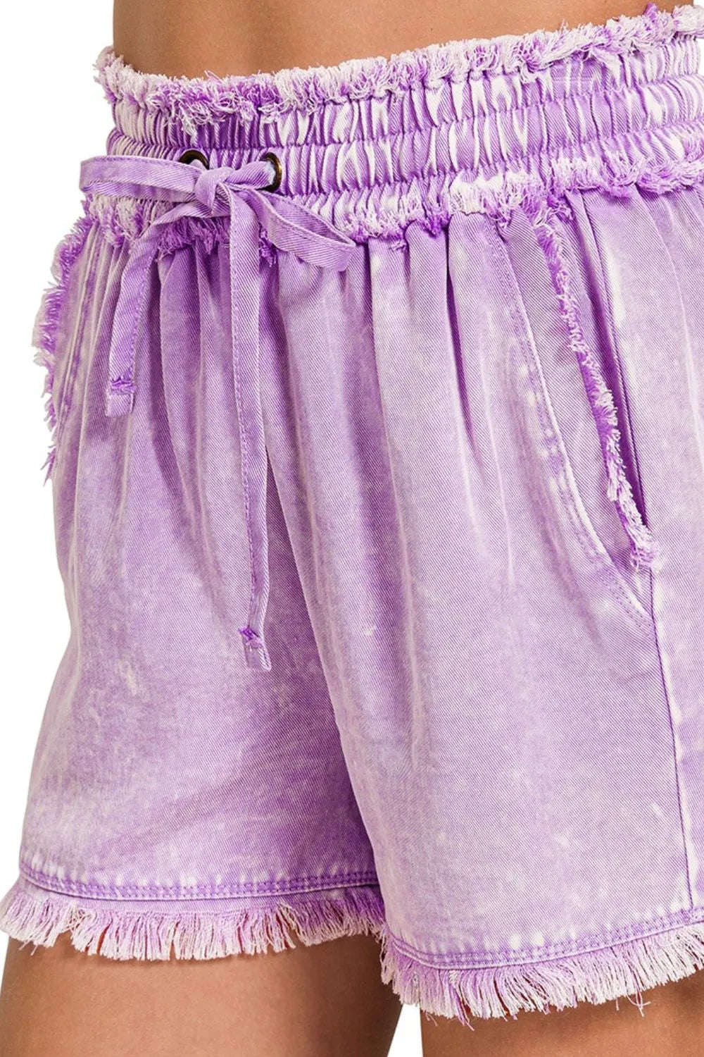 Hazel Blues® |  Zenana Mineral Frayed Hem Washed Shorts