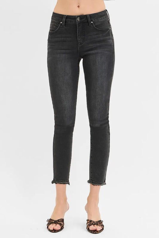 Hazel Blues® | RISEN Tummy Control Mid Rise Crop Skinny Jeans