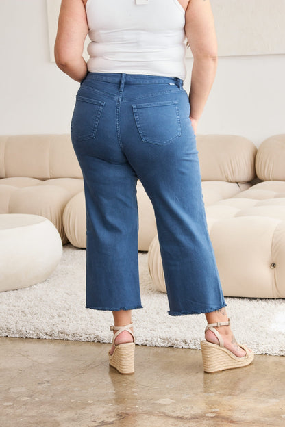 Hazel Blues® |  RFM Crop Chloe Tummy Control High Waist Raw Hem Jeans