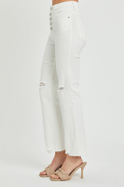 Hazel Blues® |  RISEN High Rise Button Fly Straight Ankle Jeans