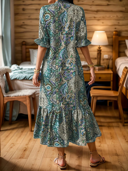 Hazel Blues® | Bohemian Paisley Print Ruffle Hem Midi Dress