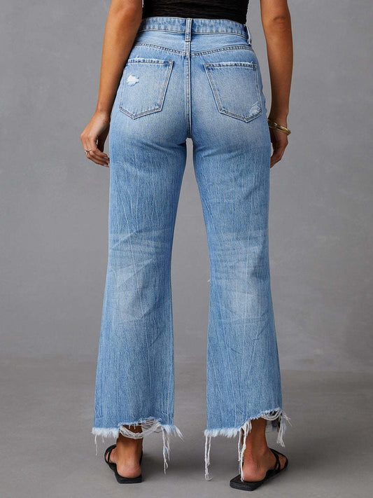 Hazel Blues® |  Distressed Raw Hem Jeans with Pockets