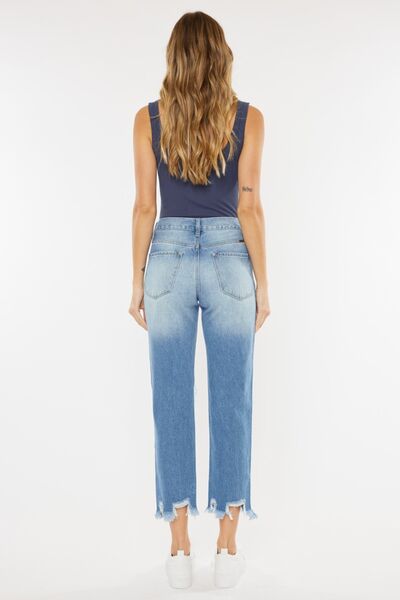 Hazel Blues® |  Kancan High Waist Chewed Up Straight Mom Jeans