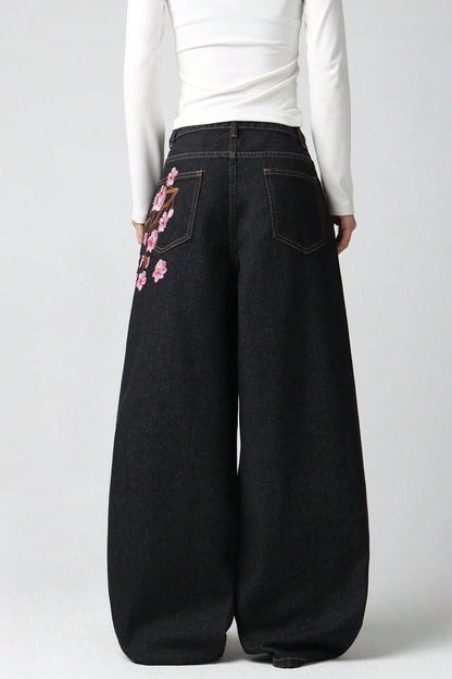 Chic Y2K Vintage Embroidered Wide Leg Jeans