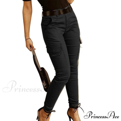 Fashion Solid Color Casual Pocket Button Zipper Slim Trousers